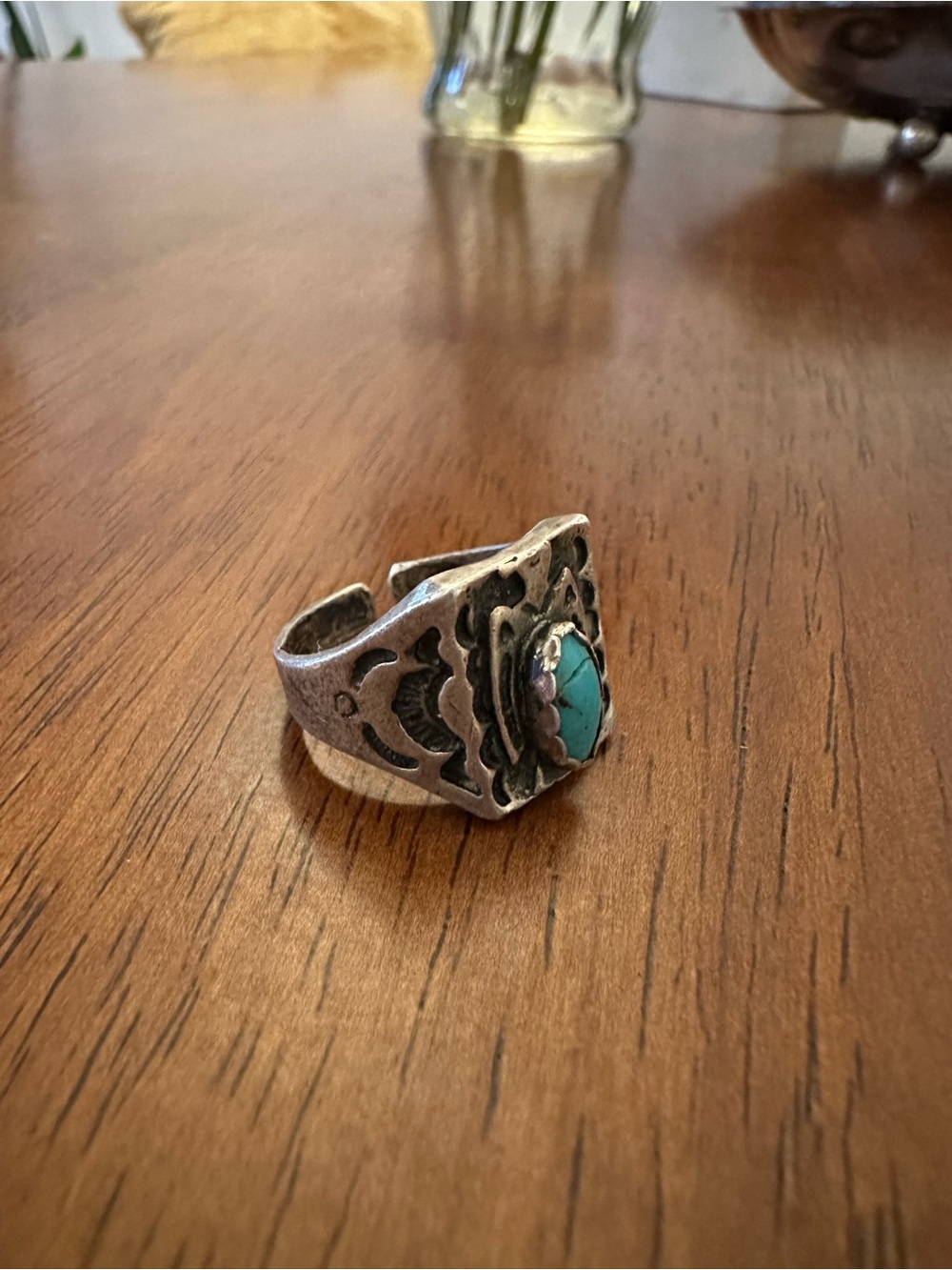 Sterling Turquoise Thunderbird Accent Open Ring - Women Jewelry
